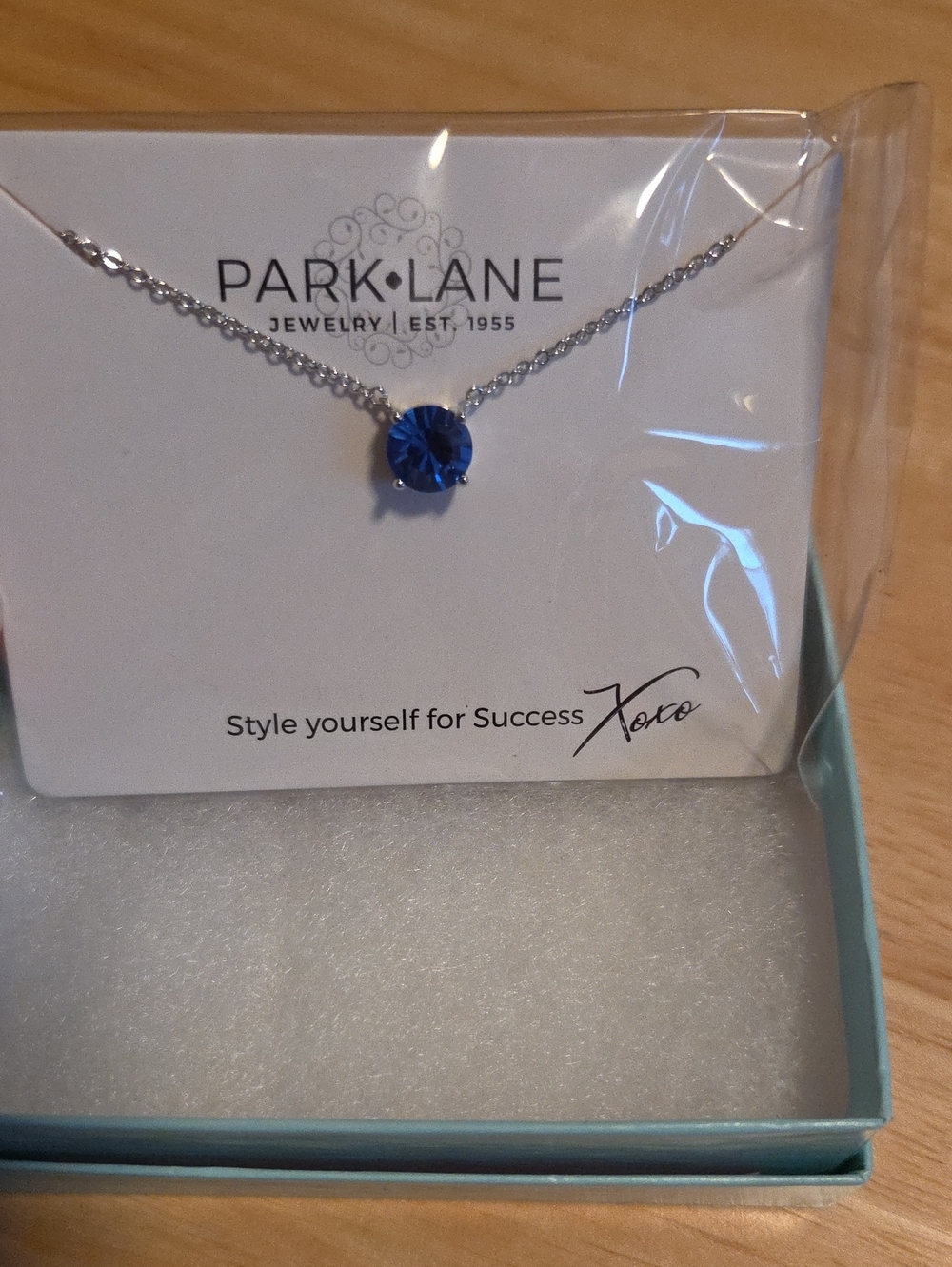 Park Lane Silver Necklace with Royal Blue Crystal